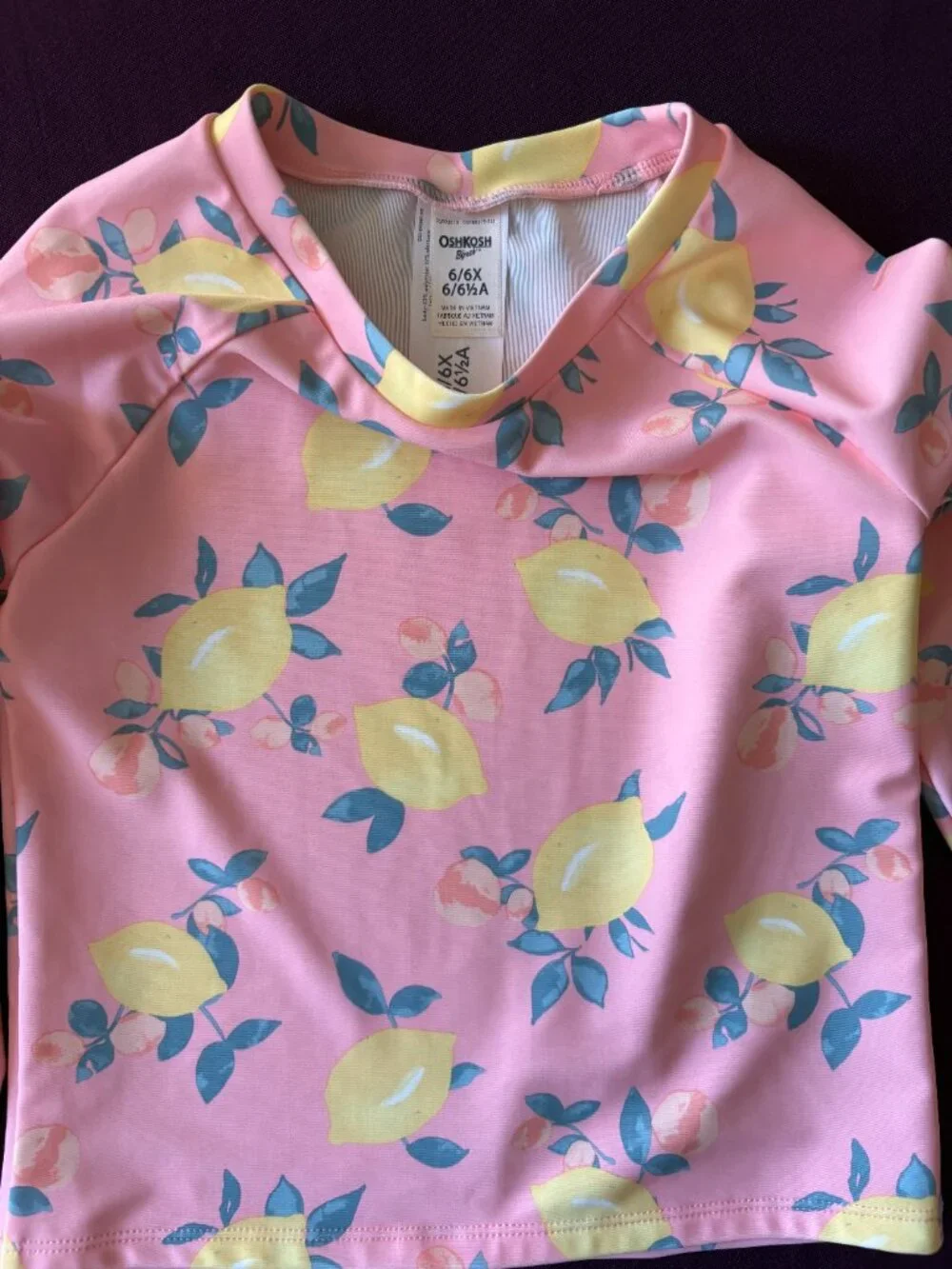 NWT OshKosh B'gosh Girls Lemon Rash Guard Swimsuit Set Pink Yellow UPF Size 6-6X